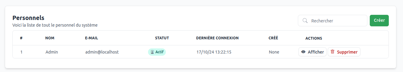 Liste des comptes personnels