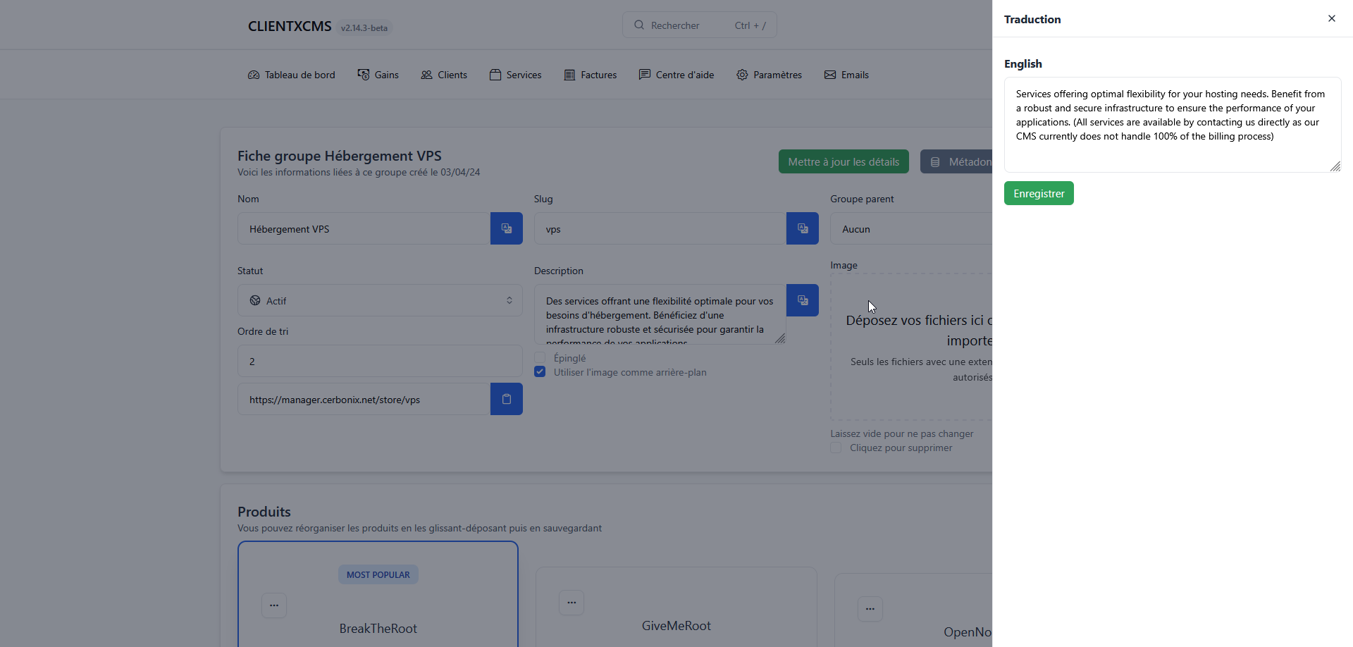 Traduire un groupe dans l'administration