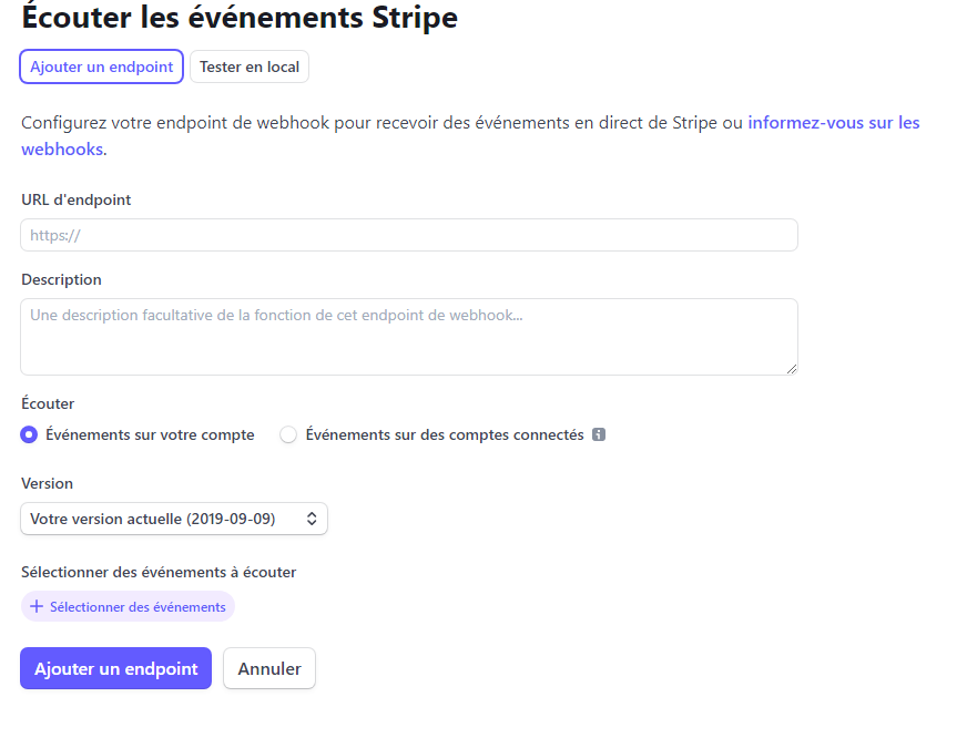 Configuration des webhooks Stripe