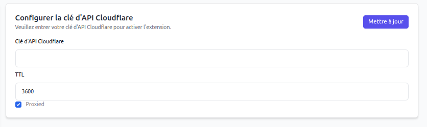 Configuration de l'extension Cloudflare