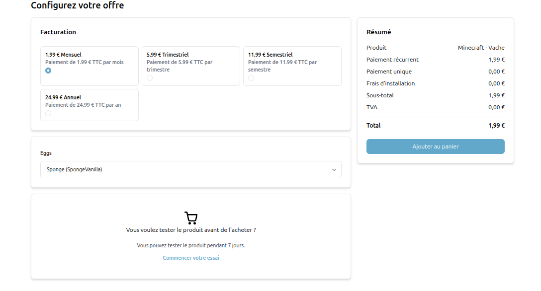 Configuration d'un essai gratuit