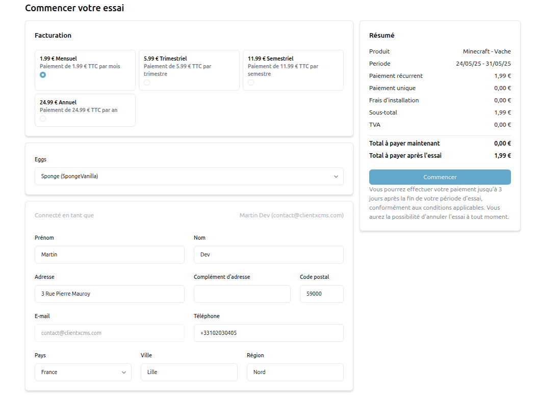 Parcours client de l'essai gratuit