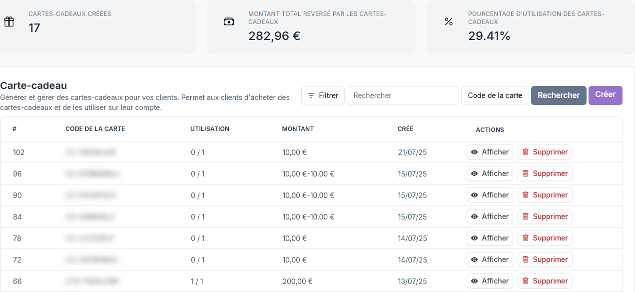 Gestion administrative des cartes-cadeaux