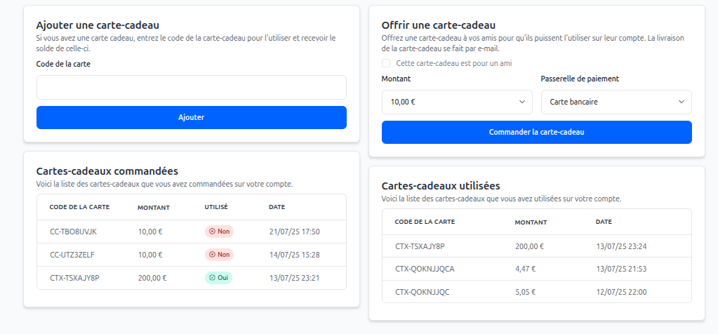 Utilisation depuis l'espace client