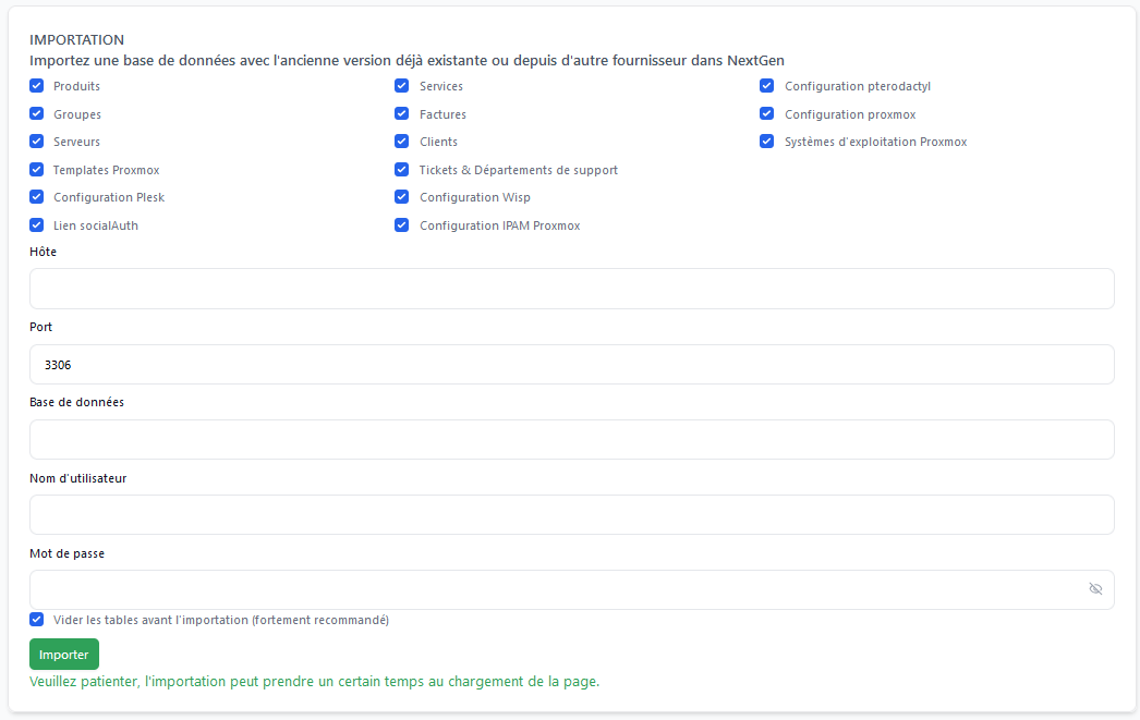 Importation depuis CLIENTXCMS v1