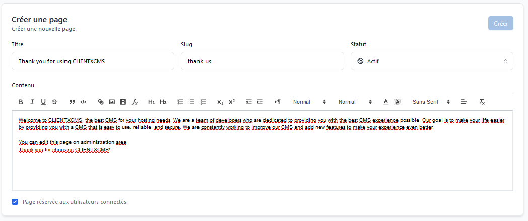 Configuration d'une page
