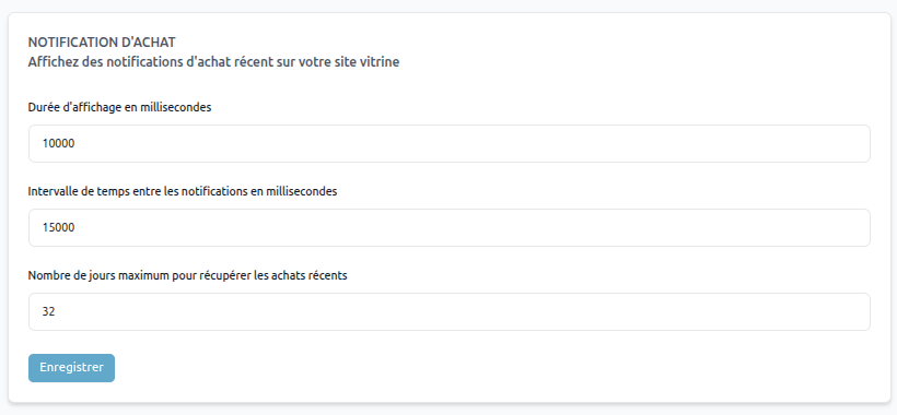 Configuration des notifications d'achat