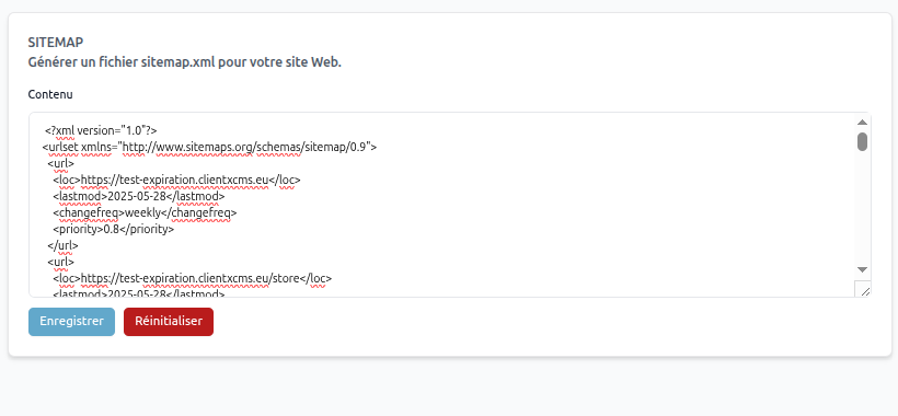 Configuration du sitemap