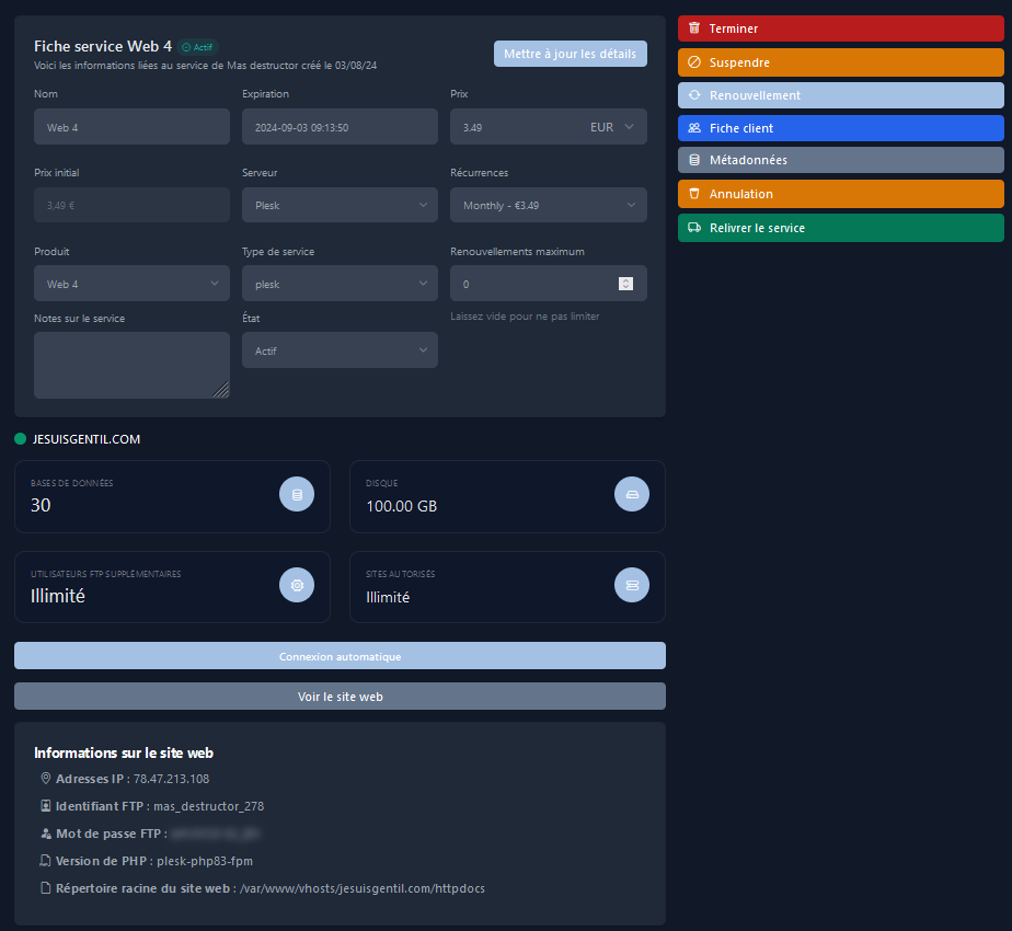 Gestion administrative Plesk