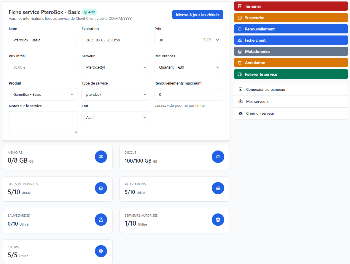 Gestion administrative Pterobox